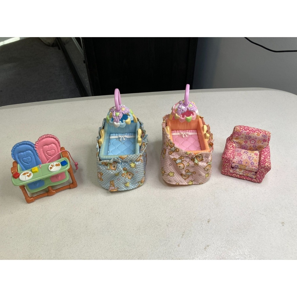 Vintage Loving Family Doll House Furniture Nursery Twin Cribs Highchair 2007